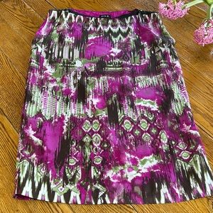Allen B. Allen Schwartz purple/green/brown watercolor print shift dress. Size 12
